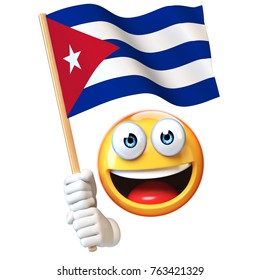 Emoji holding cuban flag emoticon waving stock illustration