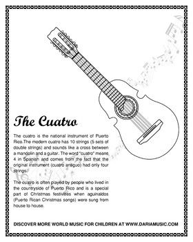 Cuatro â national instrument of puerto rico â free coloring page coloring pages free coloring pages music activities for kids