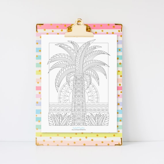 Tropical palm coloring page palm tree adult coloring sheet printable or digital instant download
