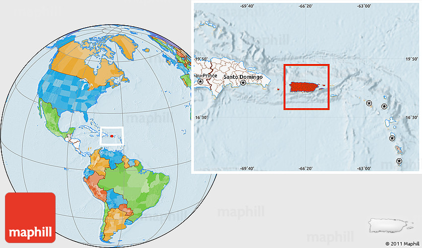 Political location map of puerto rico highlighted continent