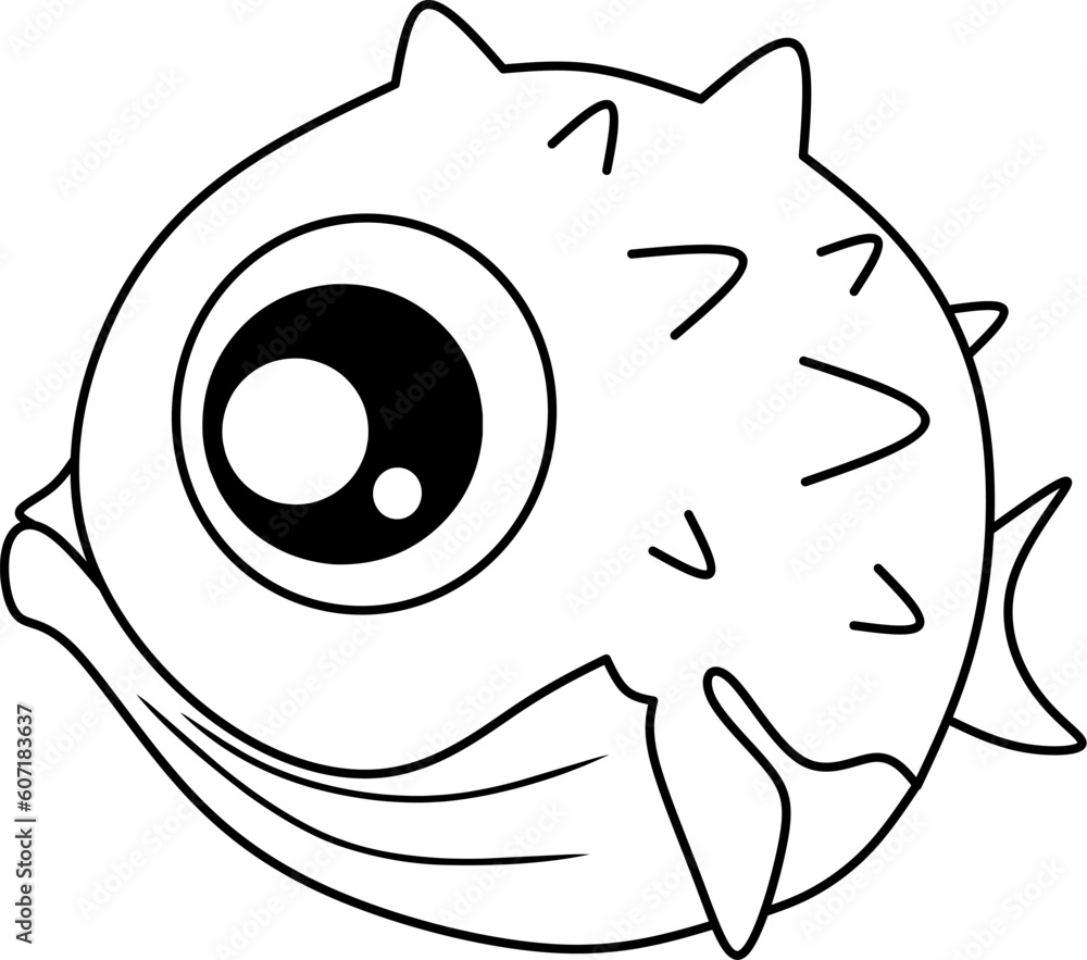 Puffer fish line art for coloring book page vector