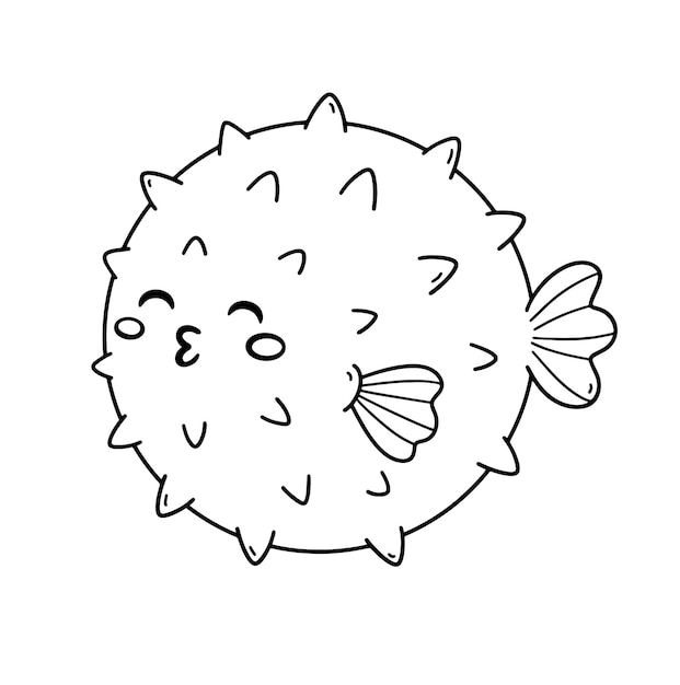 Premium vector fish puffer coloring pages illustration of cute fishes elements for coloring book print logo