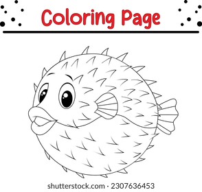 Puffer fish cartoon coloring page hand stock vector royalty free