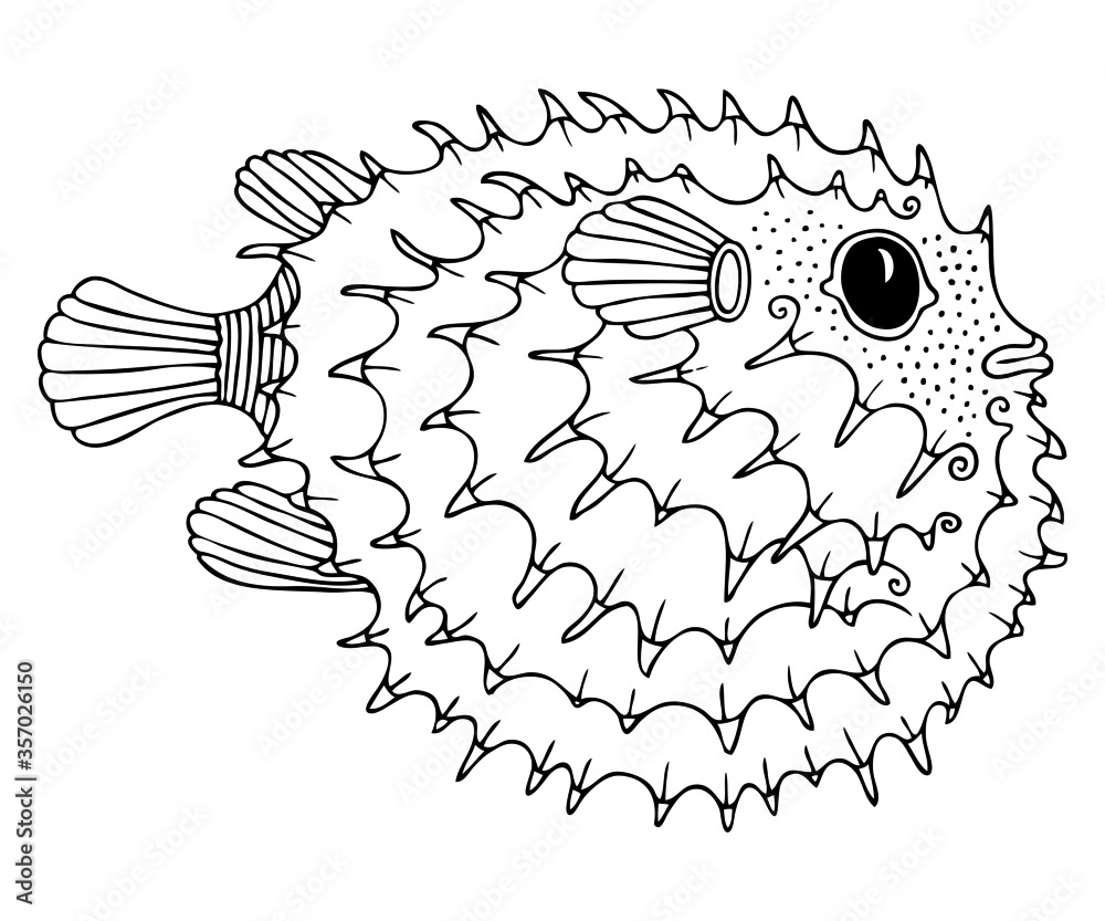 Puffer fish hand drawn picture sketch for anti