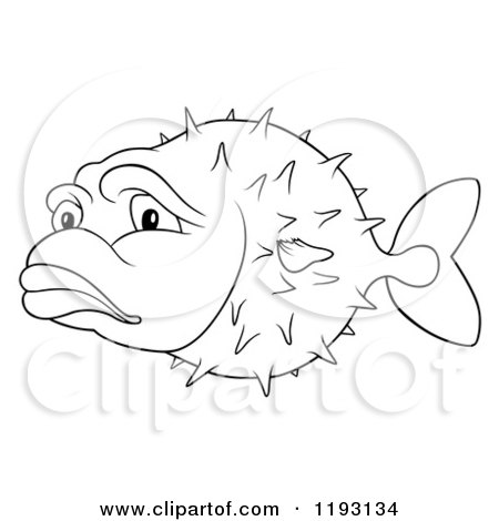 Cartoon of an outlined sad puffer fish