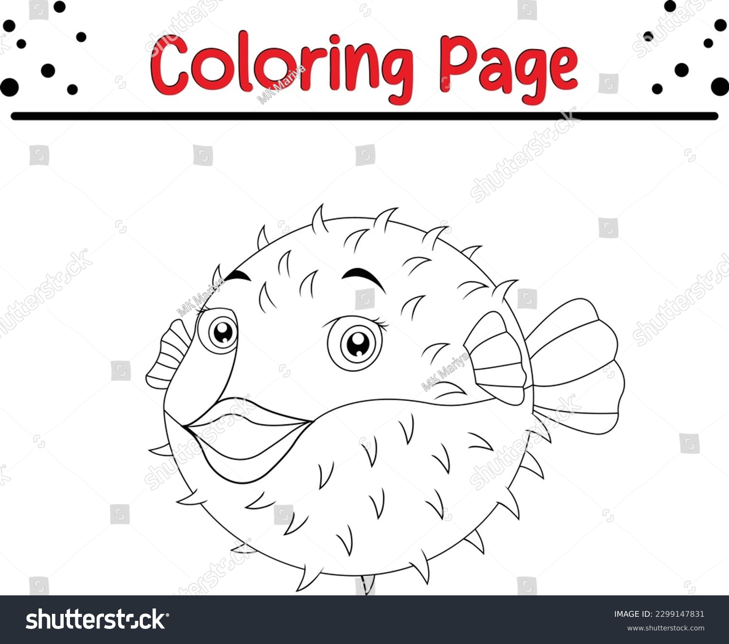 Puffer fish cartoon coloring page hand stock vector royalty free