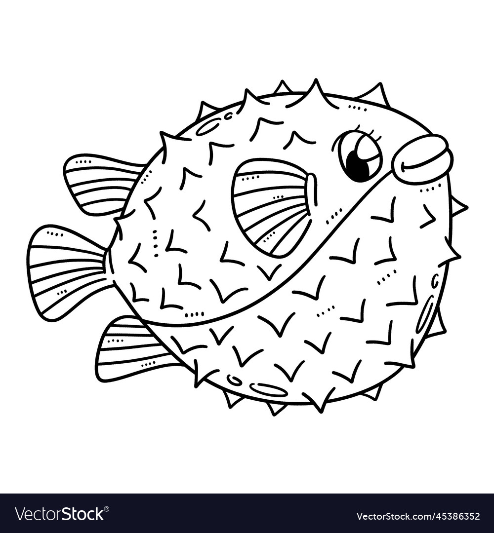 Mother pufferfish isolated coloring page for kids vector image