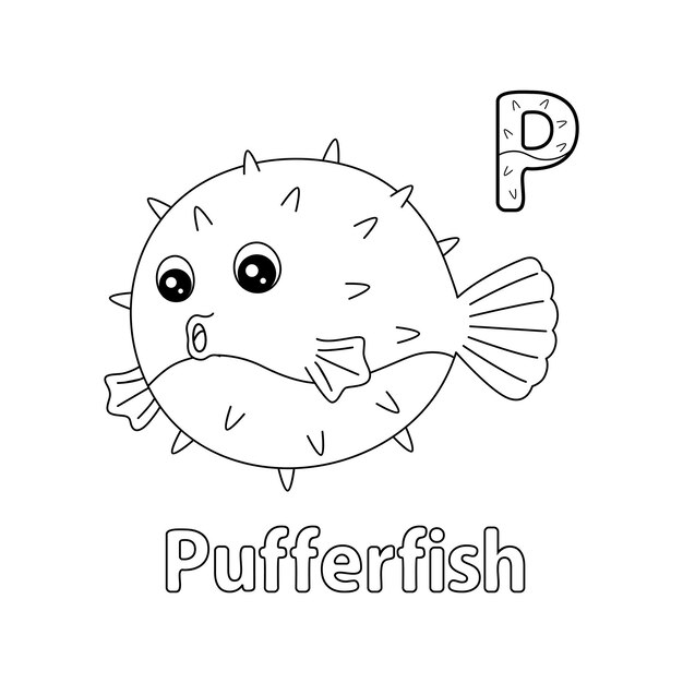 Premium vector pufferfish alphabet abc coloring page p