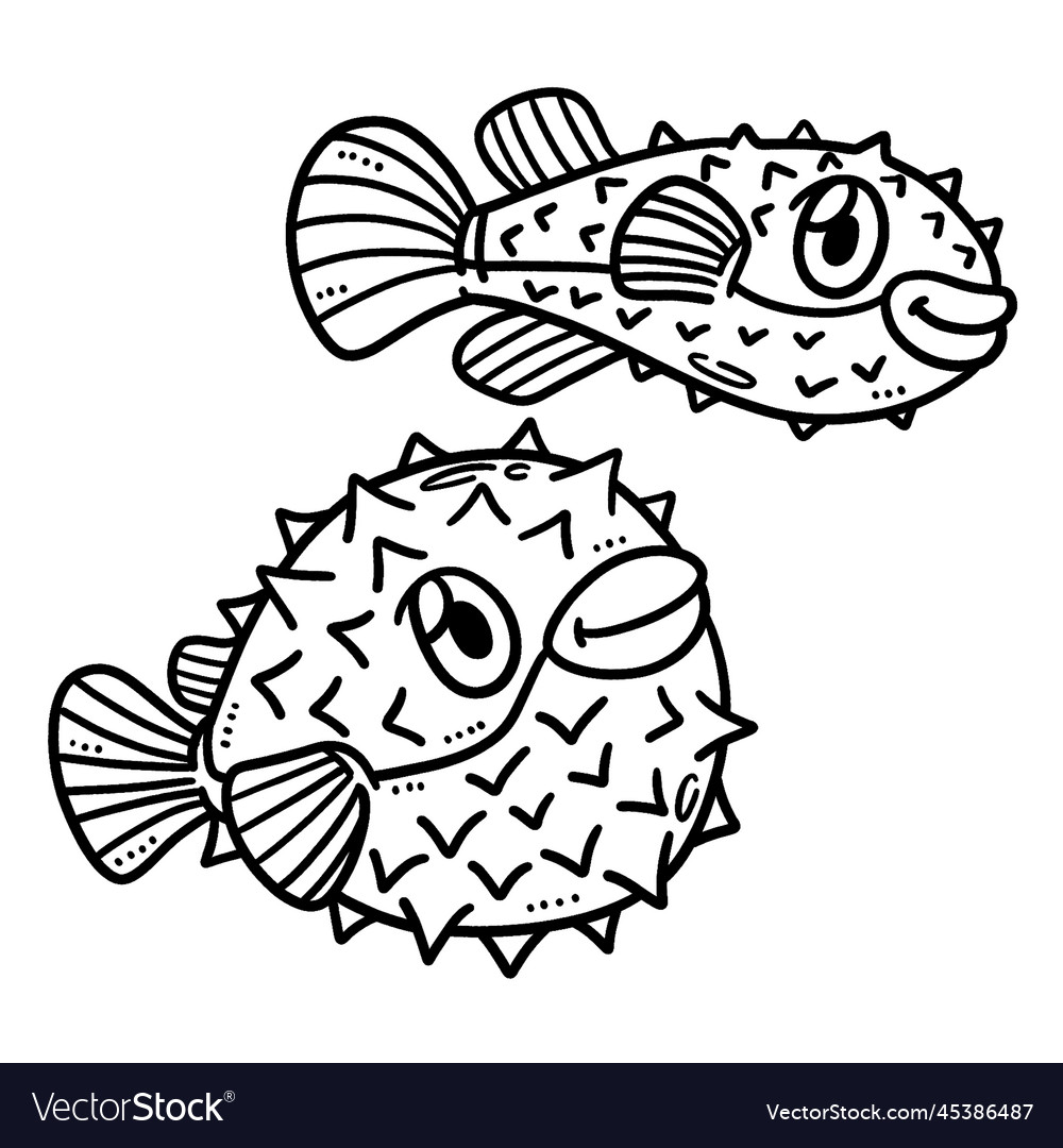 Baby pufferfish isolated coloring page for kids vector image