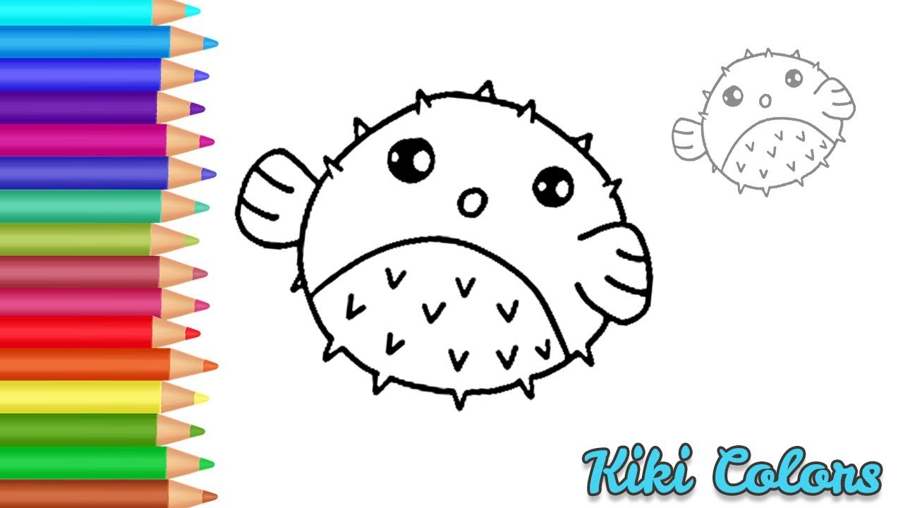 How to draw puffer fish part teach drawing for kids and toddlers coloring page video