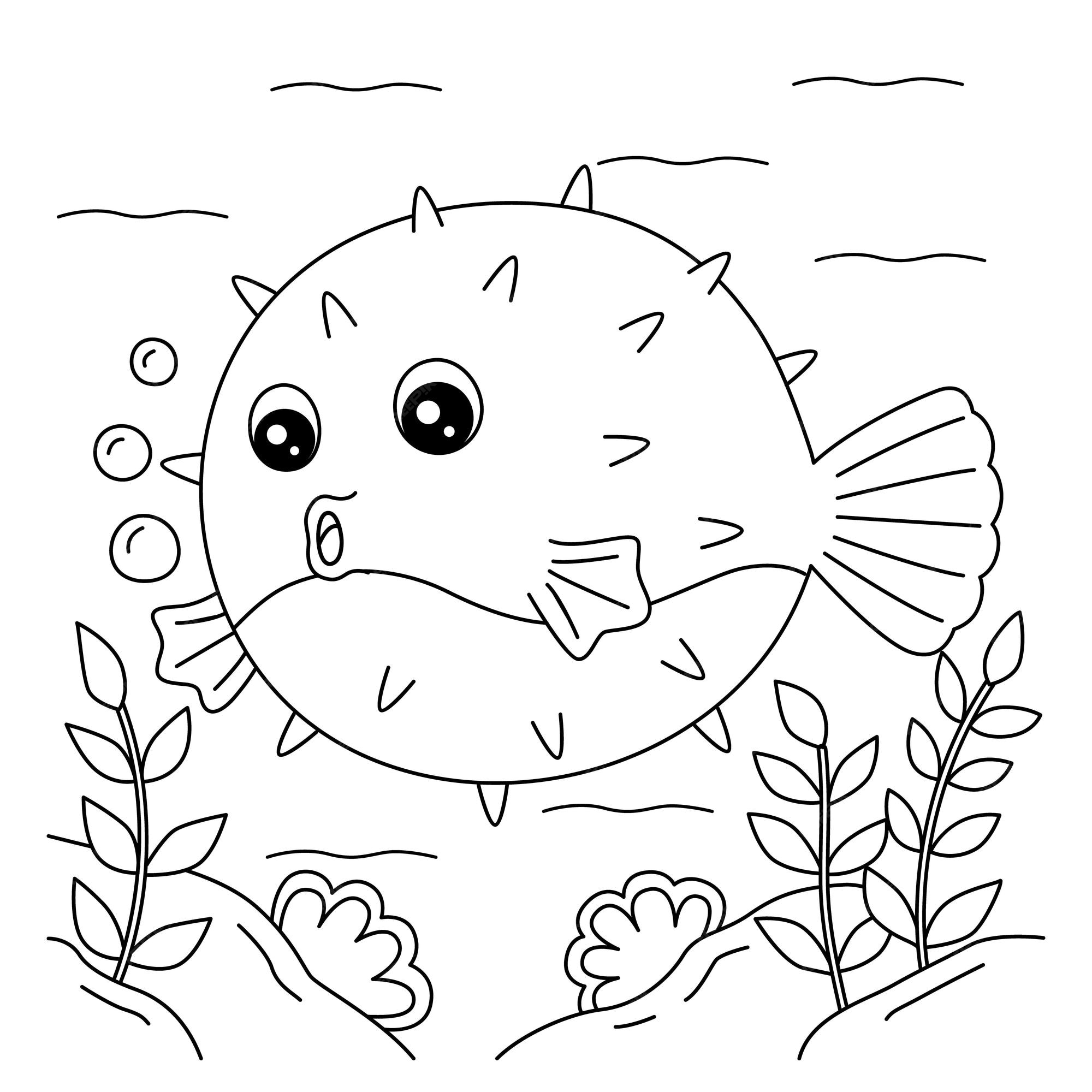Premium vector pufferfish coloring page for kids