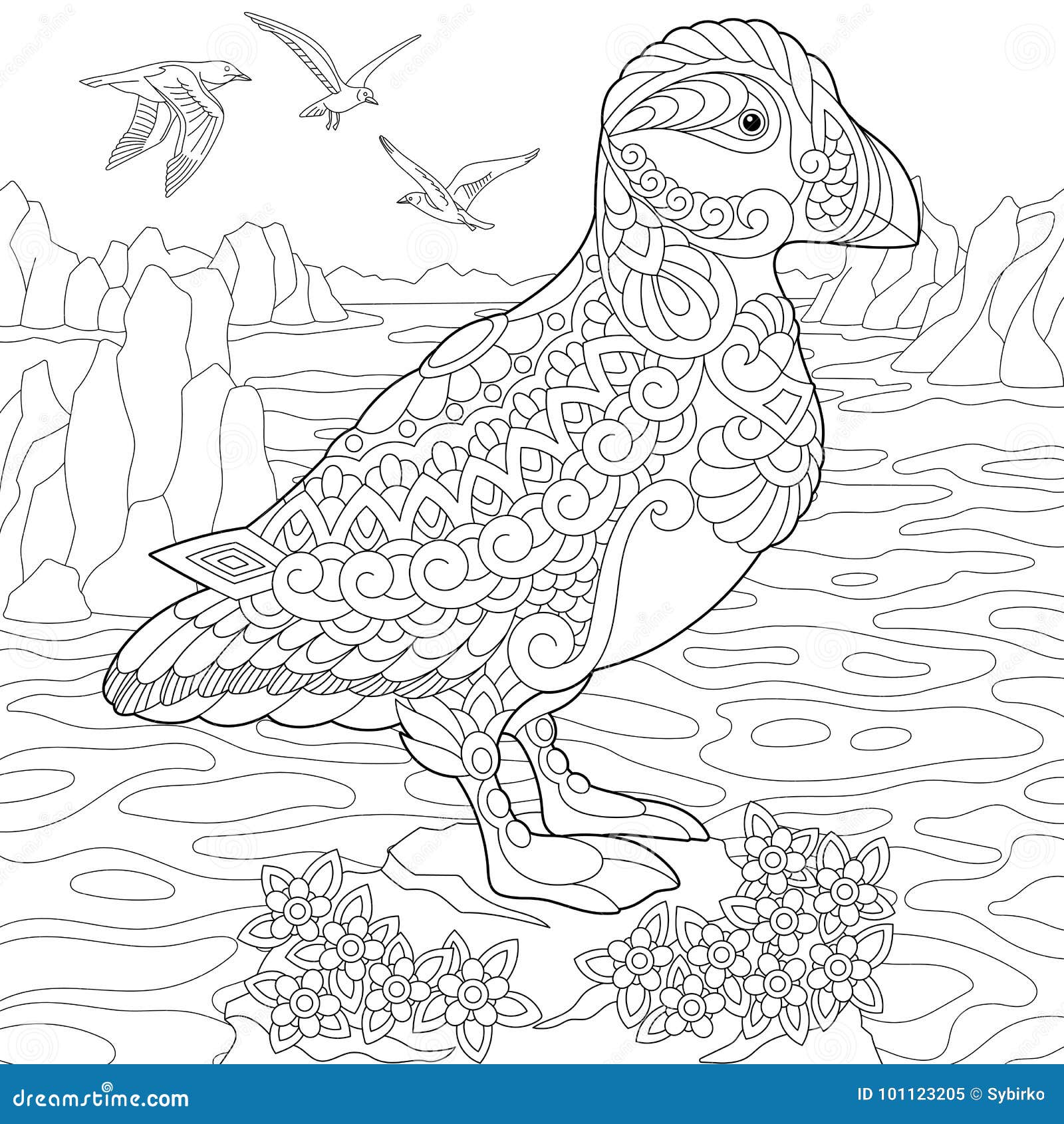Zentangle stylized puffin bird stock vector
