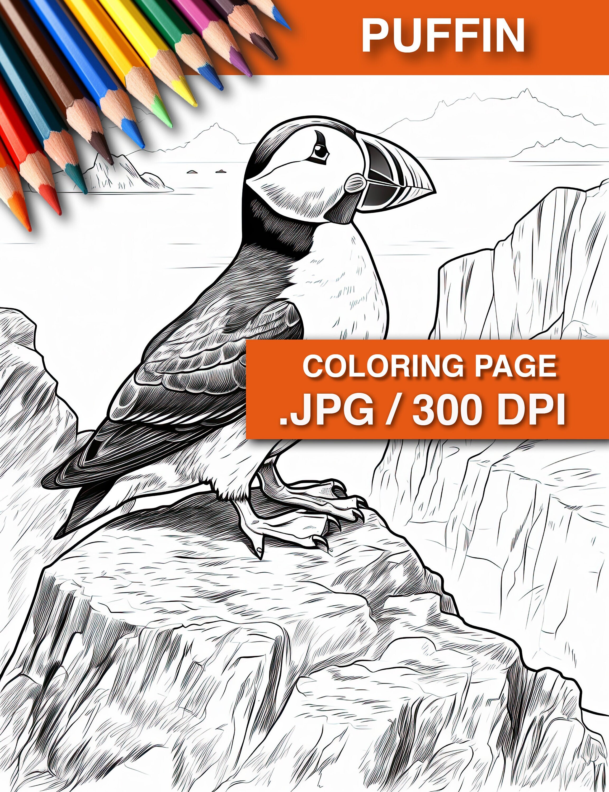 Puffin coloring page bird art coloring page relaxing stress