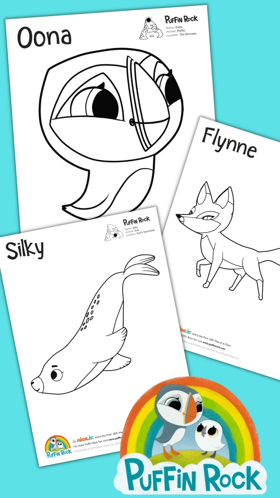 Puffin rock louring pages free printables