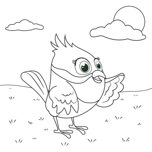 Coloring page outline of cartoon bird page for coloring book of funny birdie for kids activity colorless picture about cute animals antistress page for child black and white vector illustration stock illustration