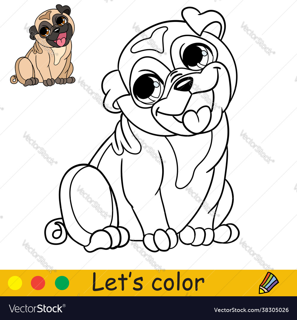 Cartoon cute sitting dog pug coloring book vector image