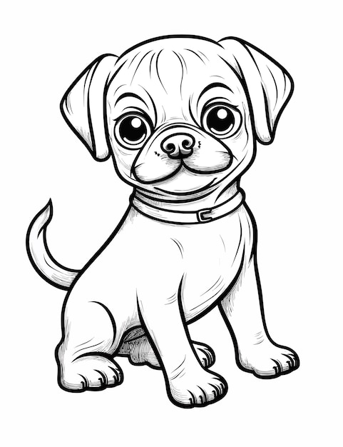 Premium vector a cartoon pug dog coloring page