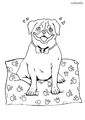 Cute pug with hearts coloring page puppy coloring pages dog coloring page animal coloring pages