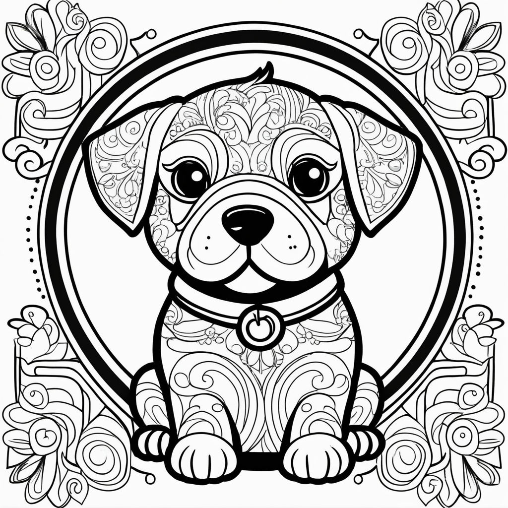 Drawing of a cute pug dog with intricate details