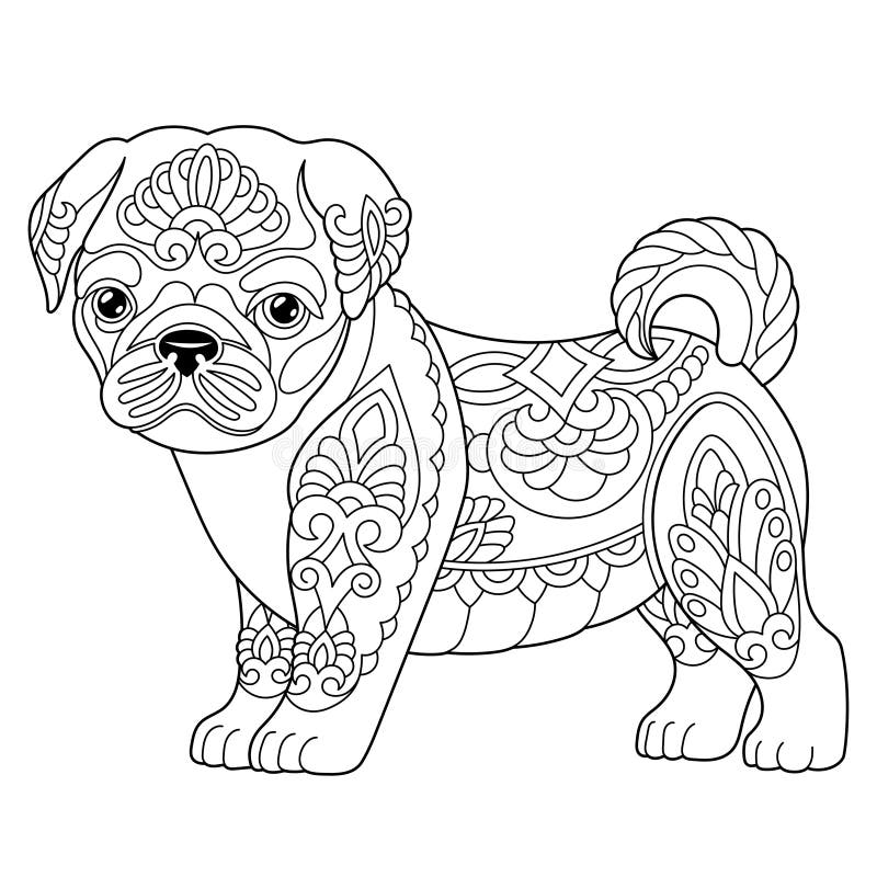 Pug dog coloring page stock vector illustration of domestic