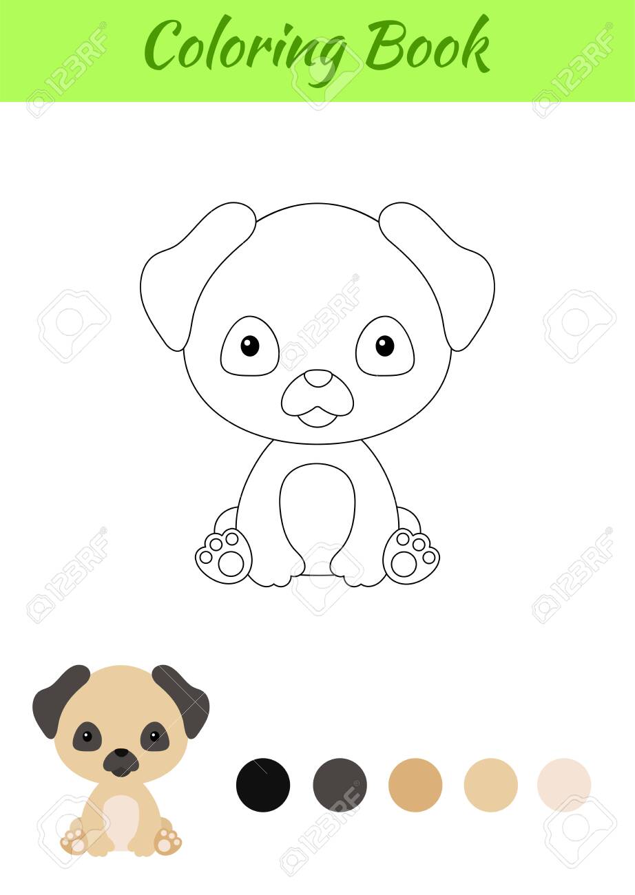 Coloring page little sitting baby pug dog coloring book for kids educational activity for preschool years kids and toddlers with cute animal flat cartoon colorful vector stock illustration royalty free svg cliparts