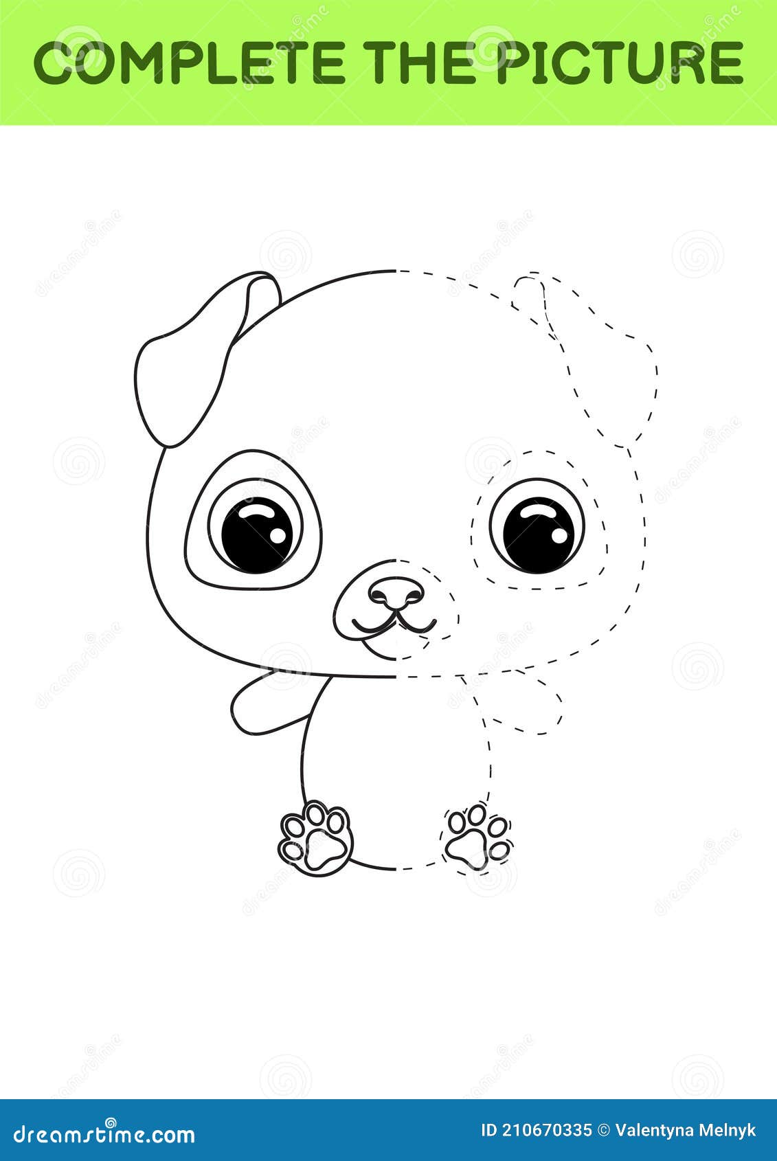Plete drawn picture of cute pug dog coloring book dot copy game handwriting practice drawing skills training stock vector