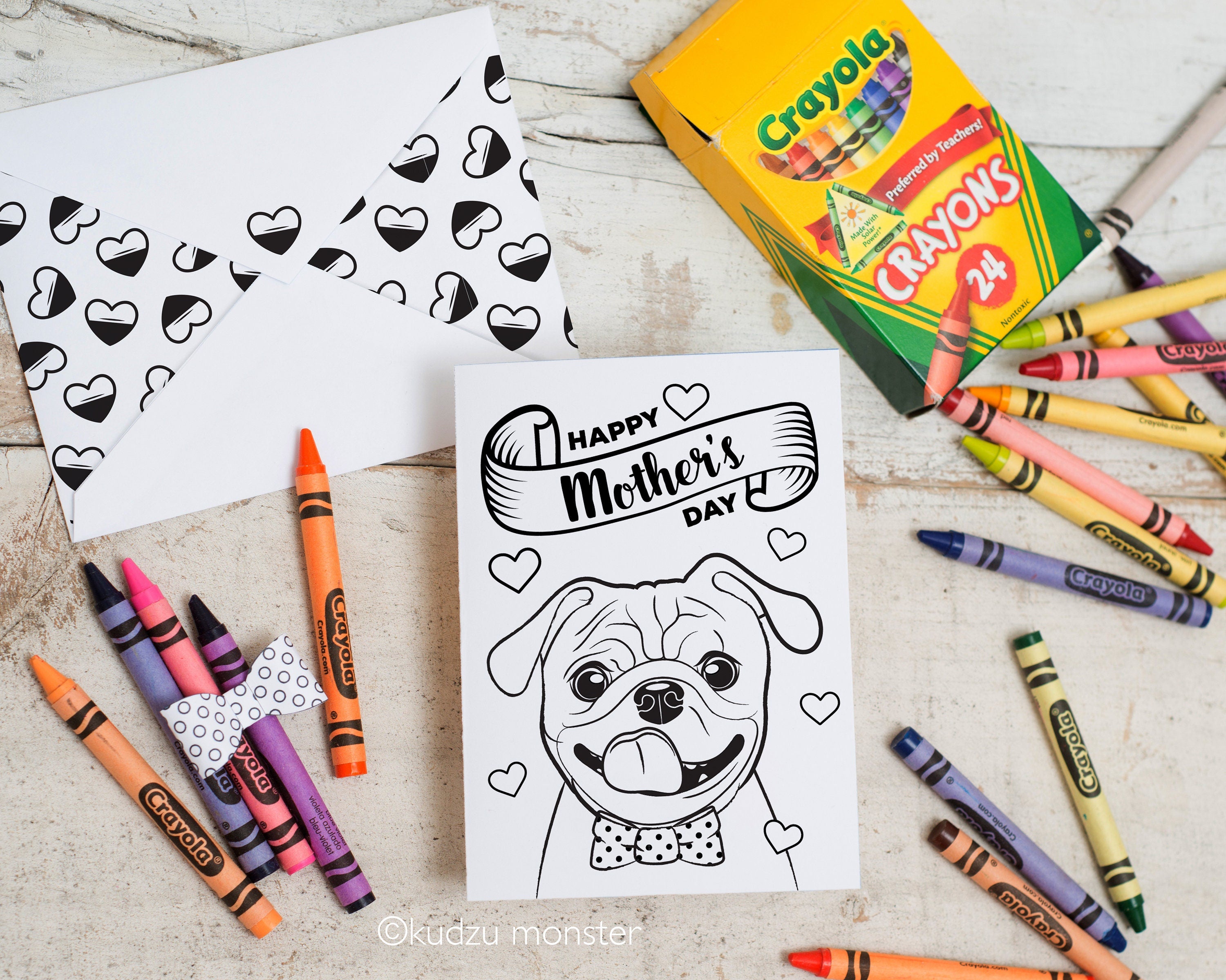 Pug mothers day coloring card â kudzu monster