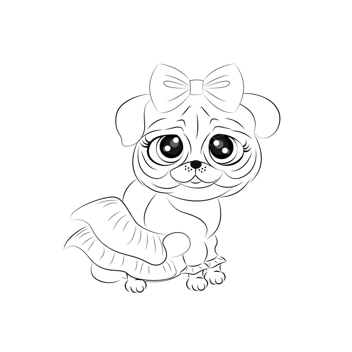 Vector illustration of a cute pug with bow in a coloring book style vector cool charming glamorous png and vector with transparent background for free download