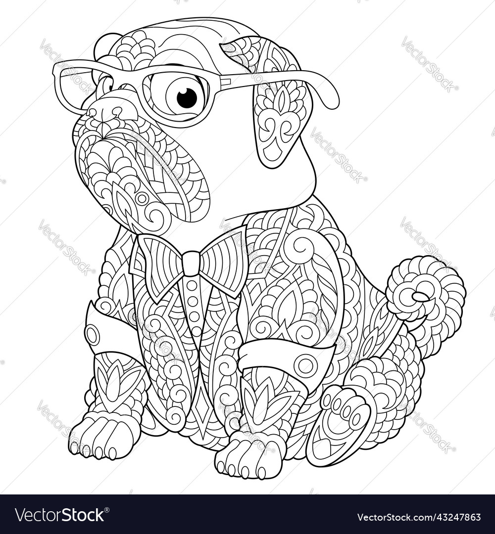Entangle pug dog coloring page royalty free vector image
