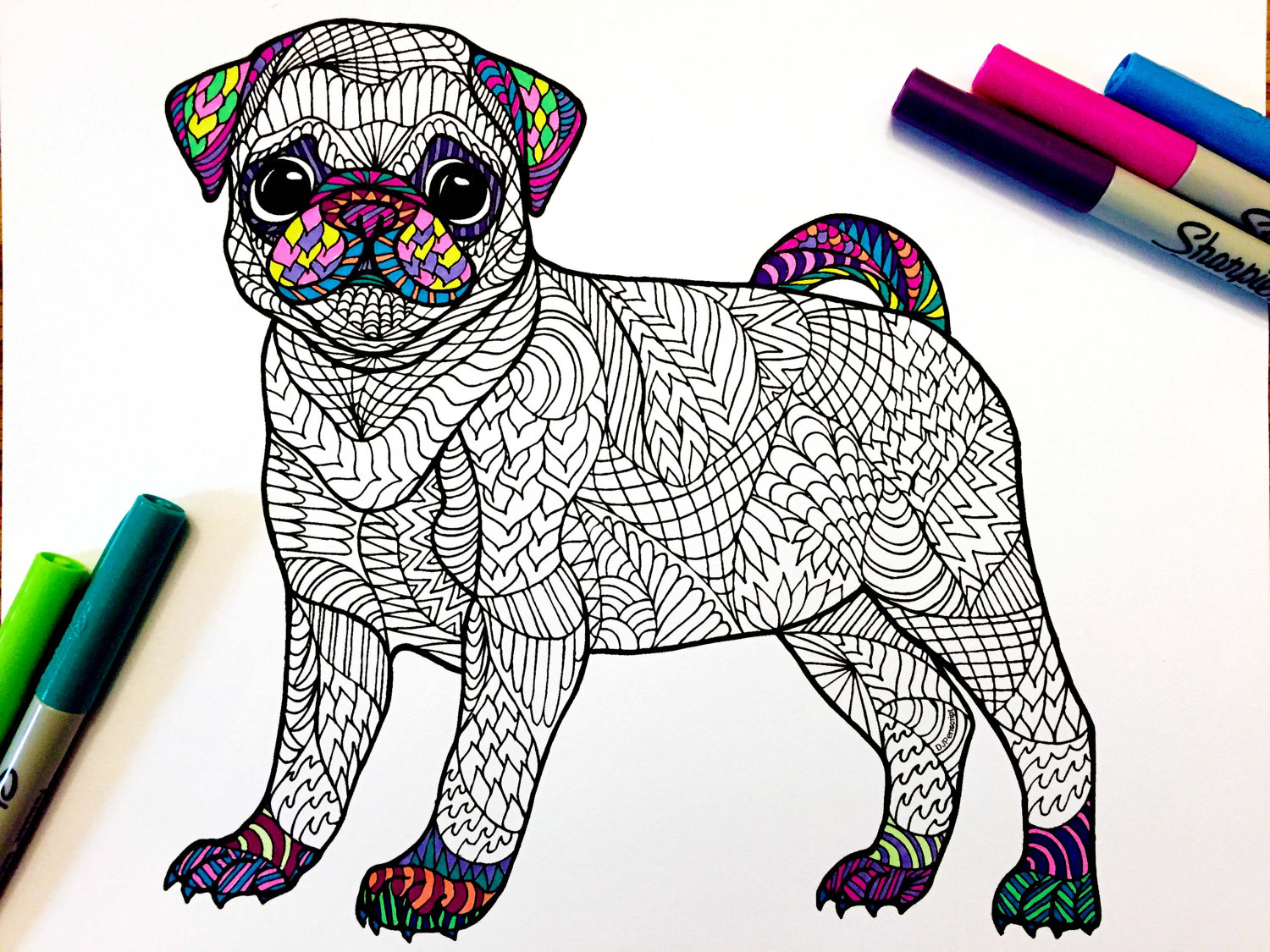 Pug puppy â pdf zentangle coloring page â scribble stitch