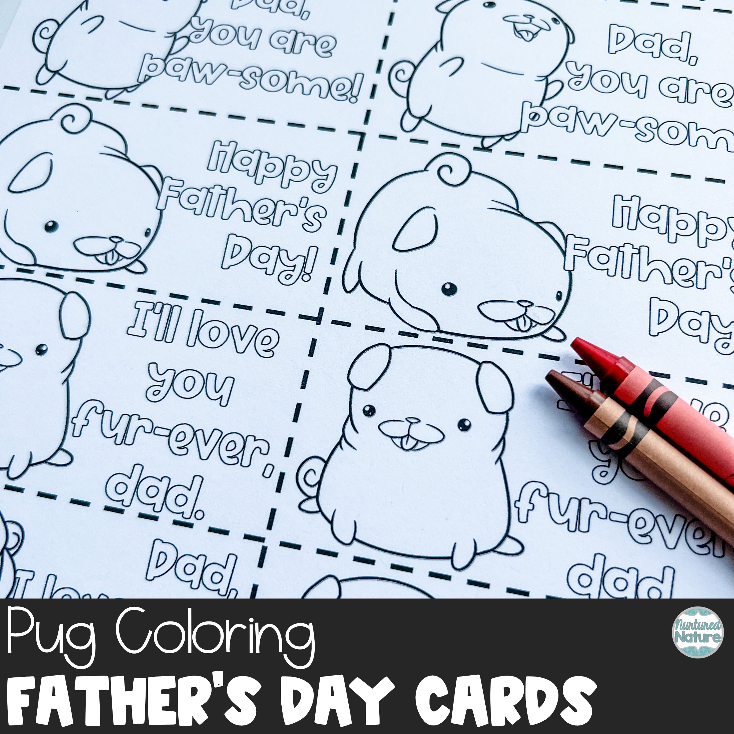 Pug coloring sheet fathers day cards