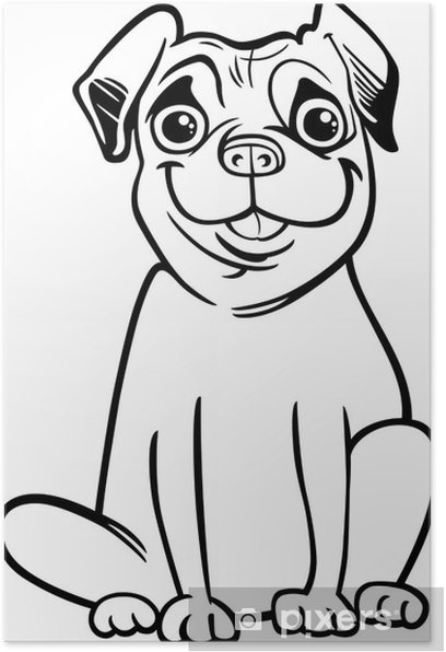 Poster pug dog cartoon for loring book