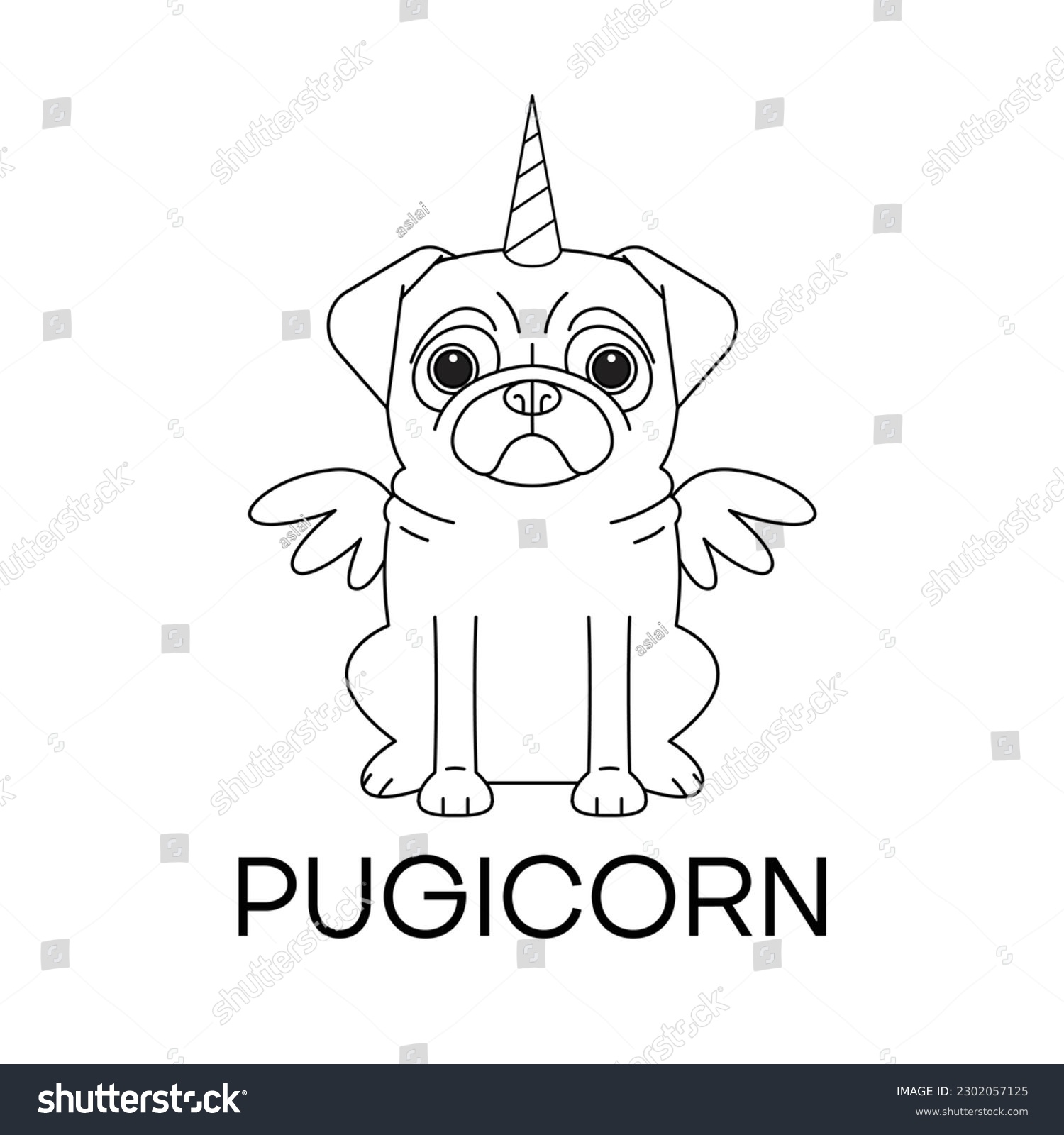 Unicorn pug dog horn wings vector stock vector royalty free