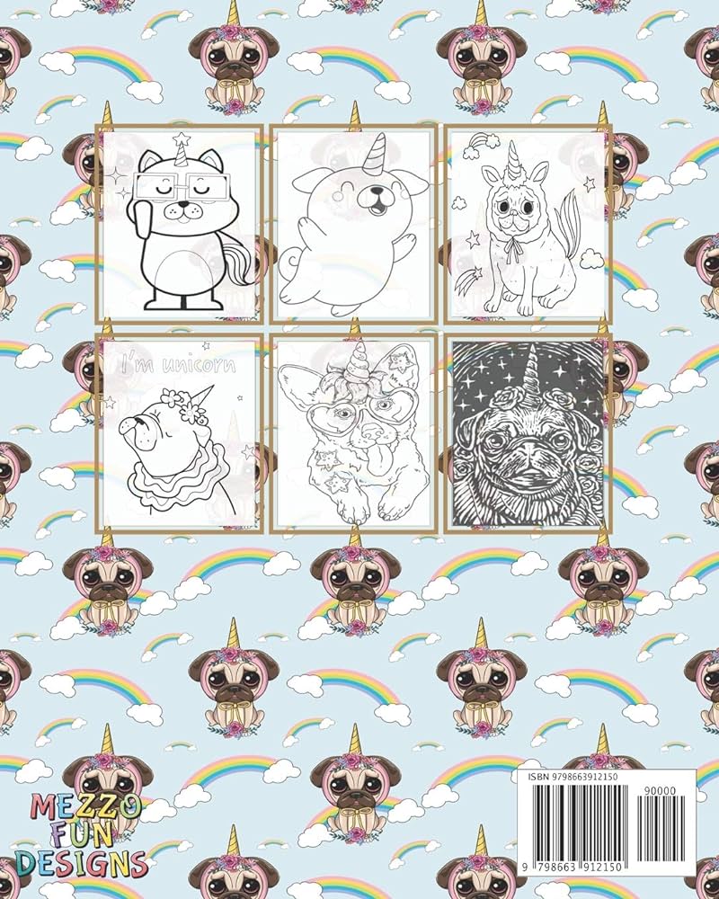 Cute dogicorn coloring book for kids ages