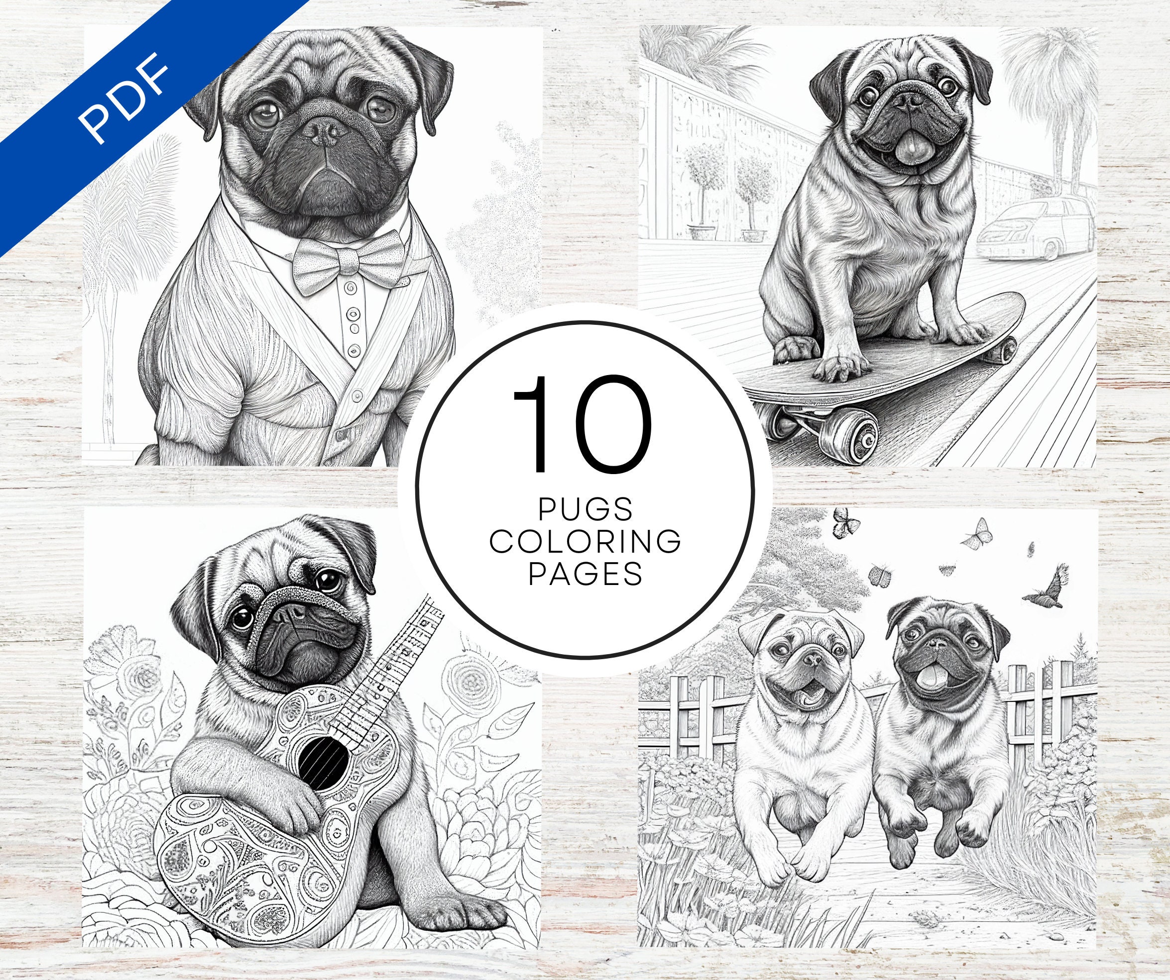 Cute pugs coloring pages printable dog coloring sheets