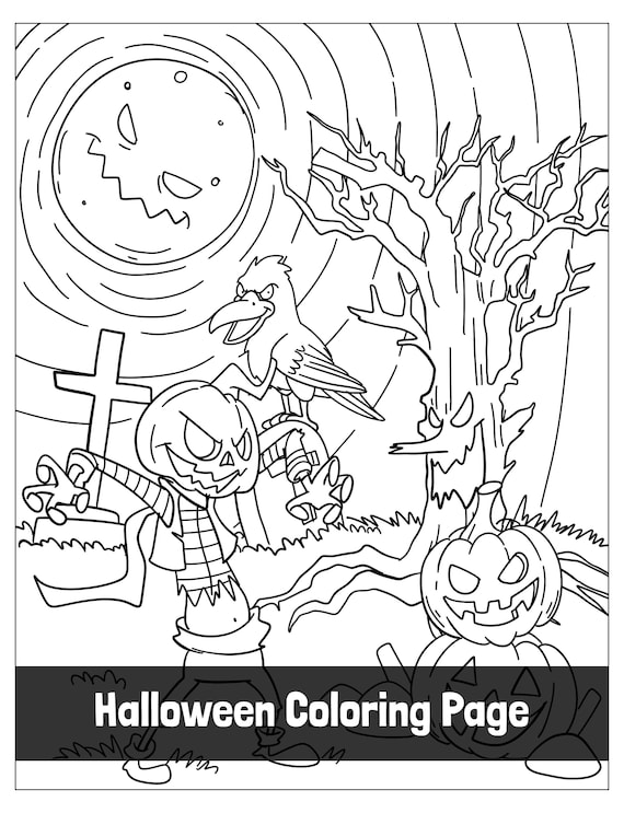 Halloween coloring page zombie pumpkin skeleton haunted house a spooky coloring page for halloween