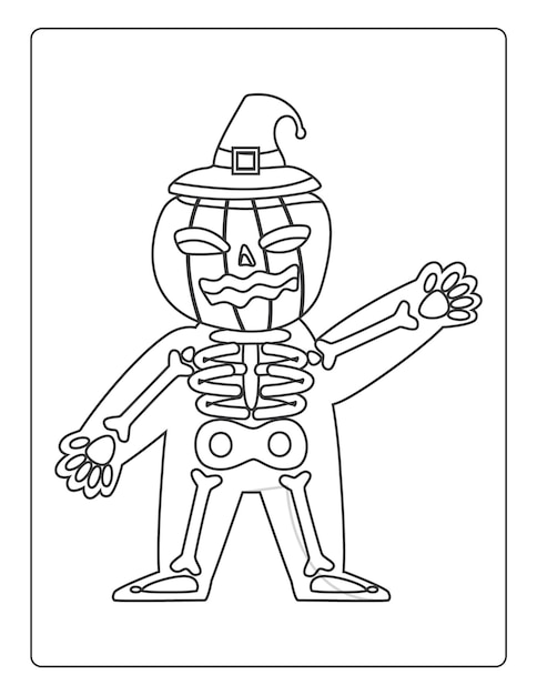 Premium vector halloween coloring pages for kids with hand drawn black color pumpkin sketch illustration
