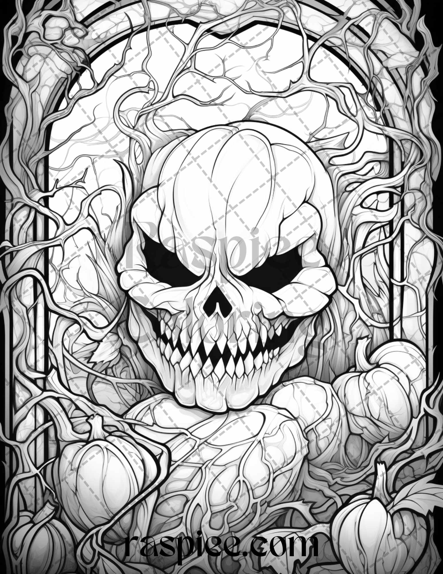 Halloween stained glass grayscale coloring pages printable for adul â coloring