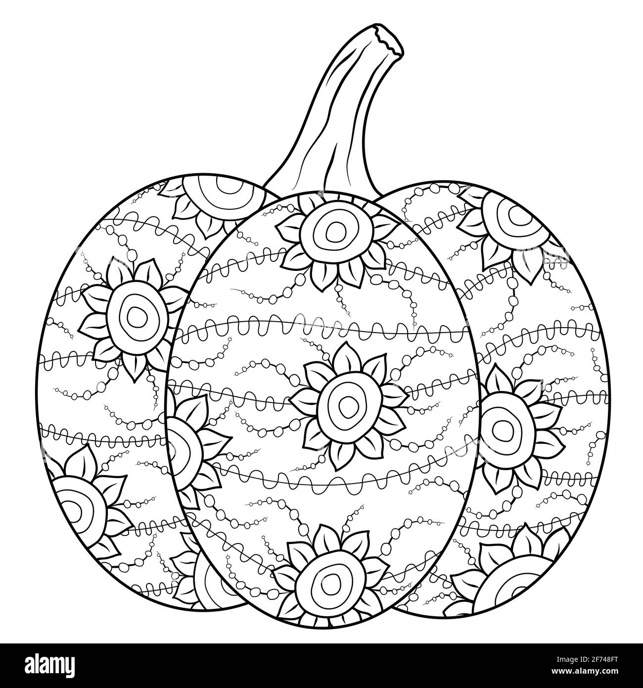Outlined autumn pumpkin coloring book page in botanical style stock vector image art