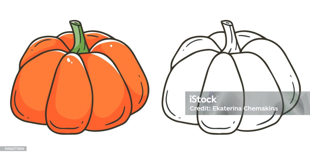 Pumpkin coloring book with an example of coloring for children coloring page with vegetable monochrome and color version childrens illustration stock illustration