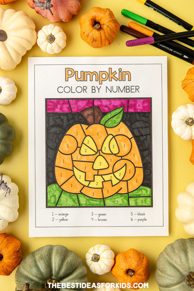 Pumpkin color by number free printables