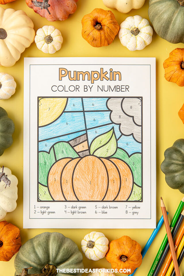 Pumpkin color by number free printables