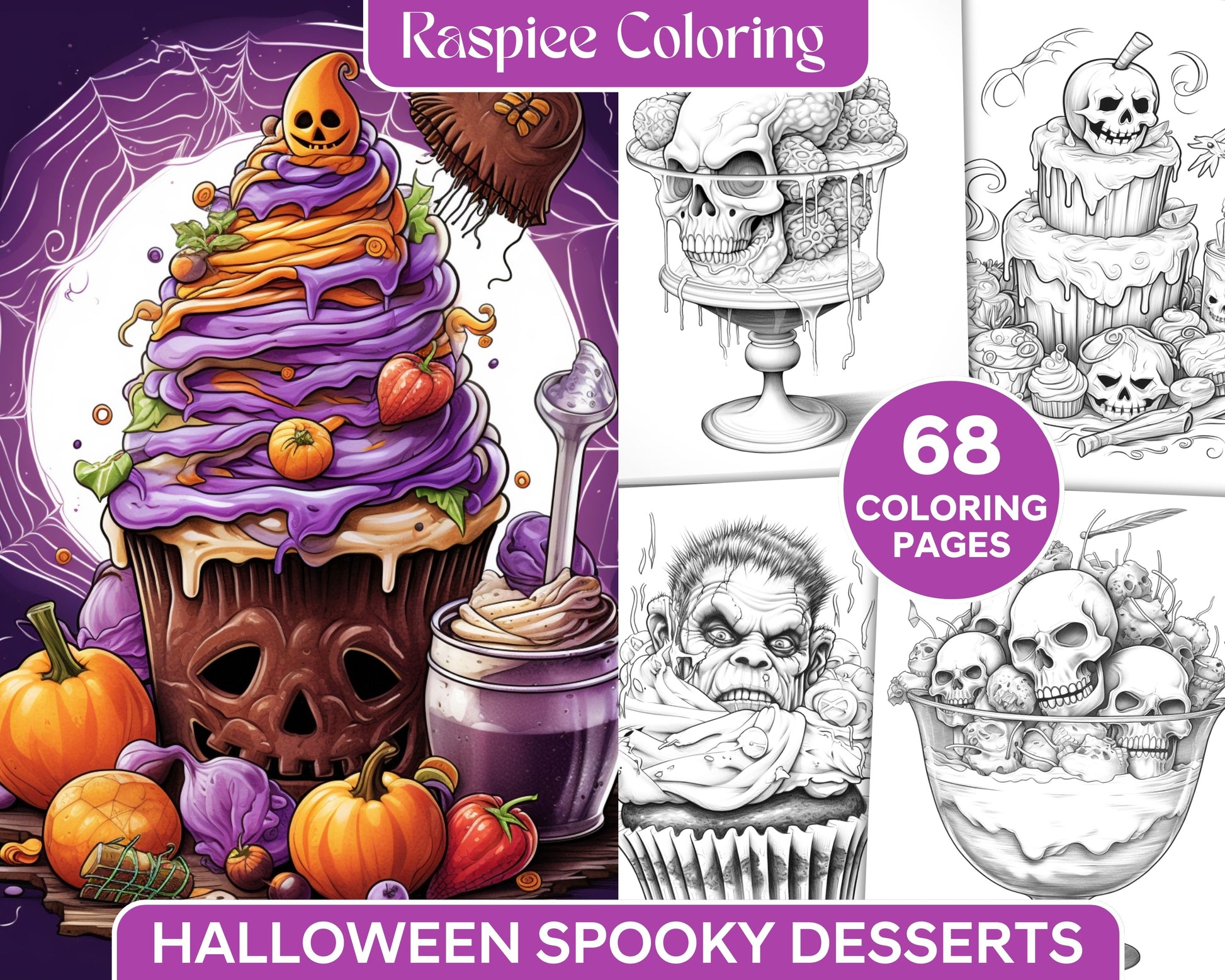 Halloween spooky desserts grayscale coloring pages printable for ad â coloring