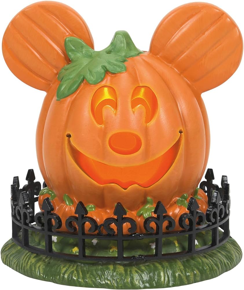 Department disney village halloween accessories pumpkintown mickey mouse town center lit figurine inch multicolor home kitchen