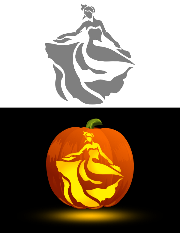 Printable detailed princess pumpkin stencil