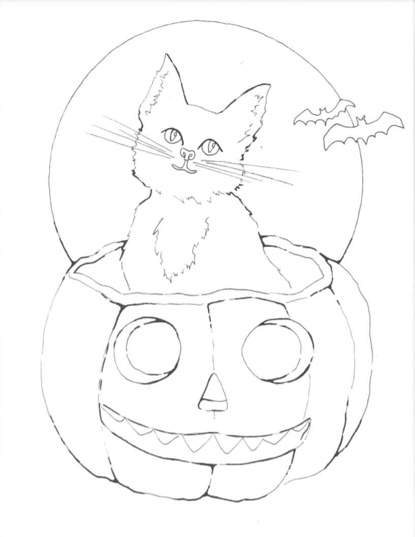 Pumpkin cat coloring page