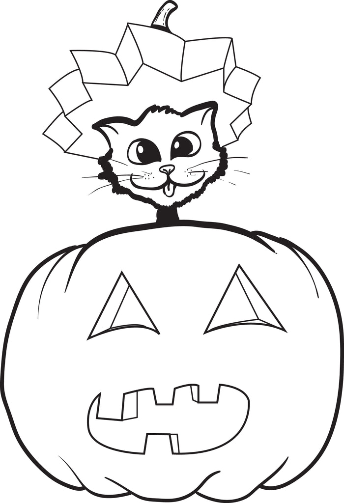 Printable halloween cat and pumpkin coloring page for kids â