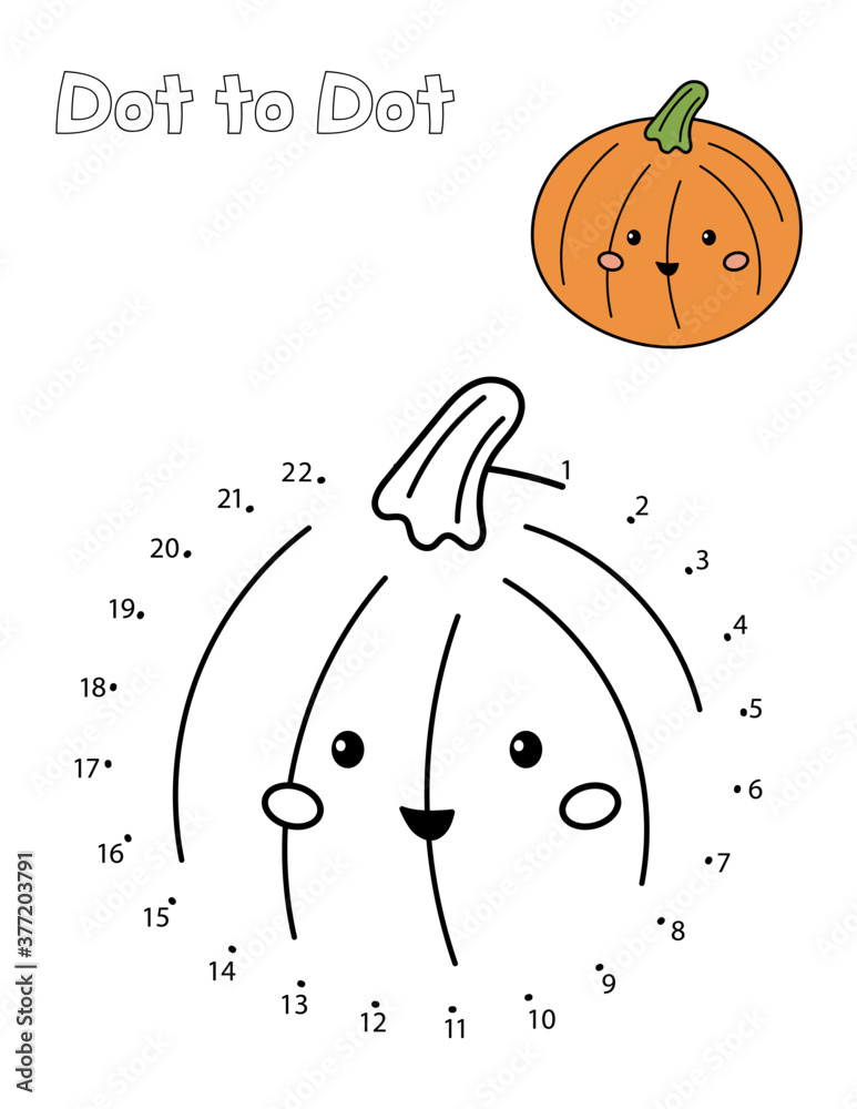 Education numbers dot to dot game for children coloring page cute halloween pumpkin with face vector