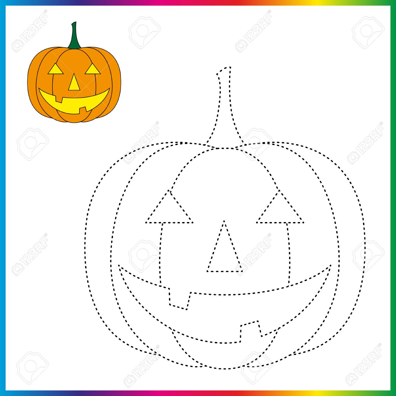 Pumpkin connect the dots and coloring page worksheet