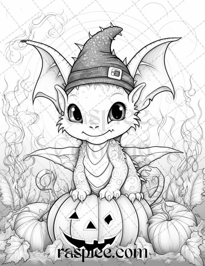 Cute pumpkin dragons graycale coloring pages for adults and kids p â coloring